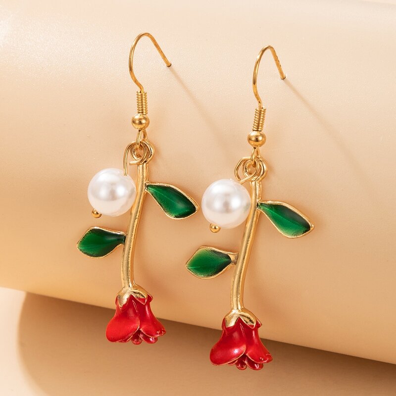 

Faux Pearl & Rose Drop Earrings, Gold