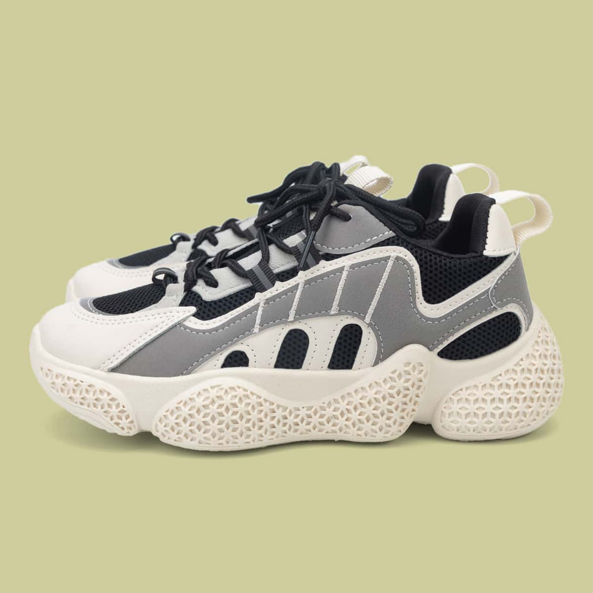 

Colorblock Lace-up Mesh Chunky Sneakers, Multicolor