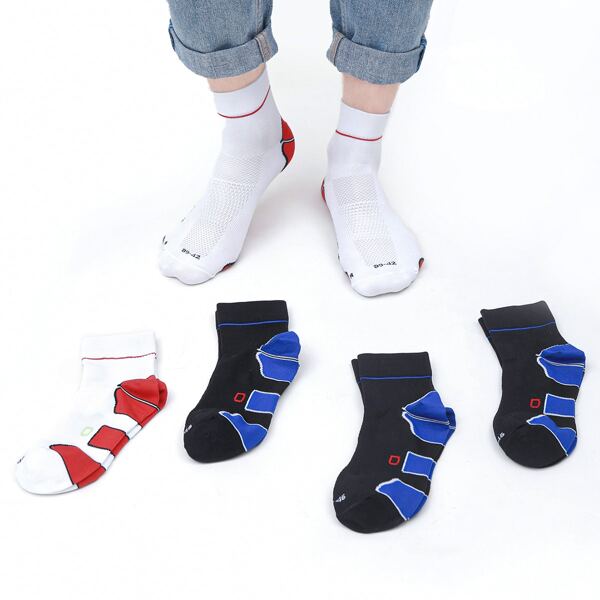 

5pairs Men Geo Print Socks, Multicolor