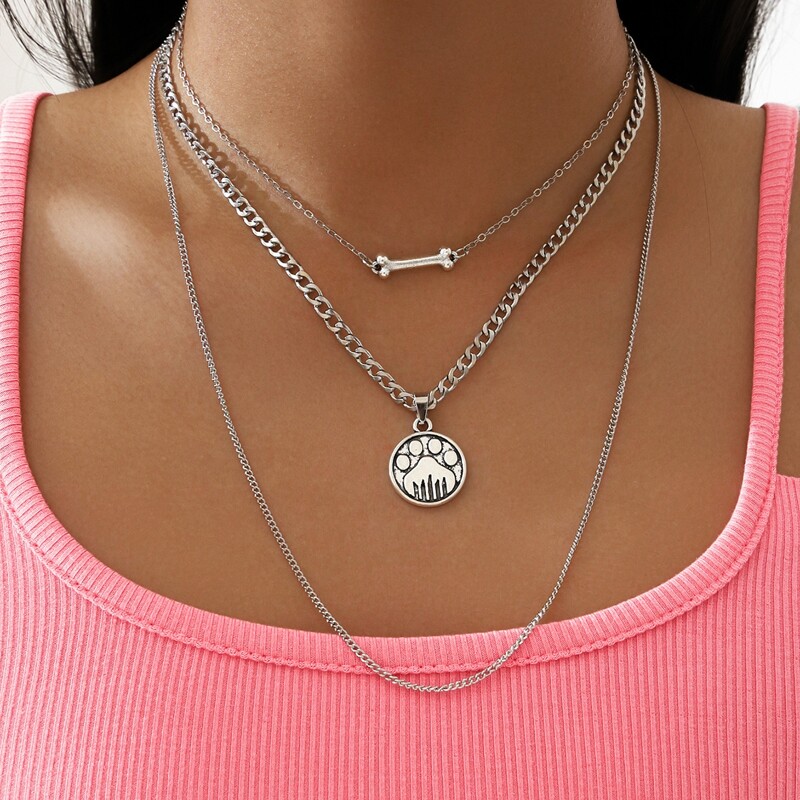 

Bone & Coin Layered Necklace, Silver