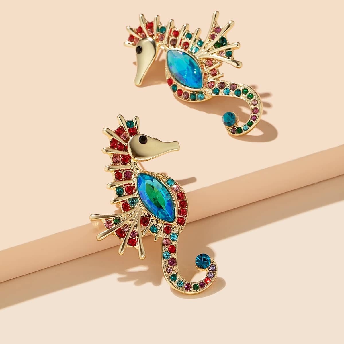 

Rhinestone Hippocampus Drop Earrings, Gold