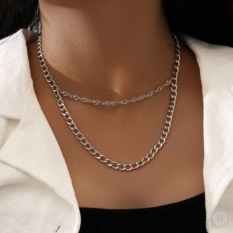 

Simple Layered Chain Necklace, Silver
