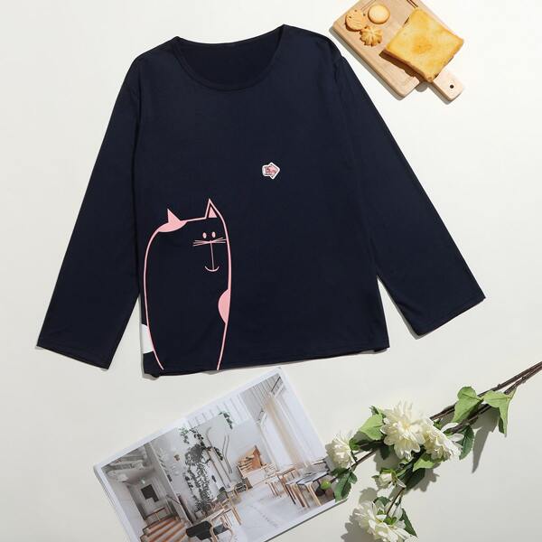 

Plus Cartoon And Letter Graphic Sleep Tee, Navy blue