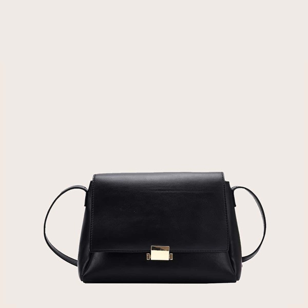 

Metal Lock Flap Crossbody Bag, Black