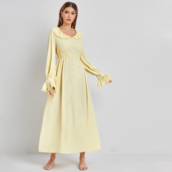 

Peter Pan Collar Button Front Lace Trim Nightdress, Yellow pastel