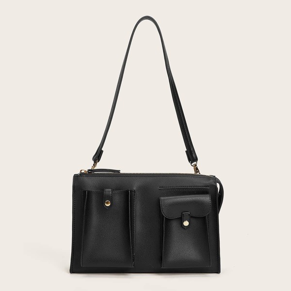 

Double Pocket Front Shoulder Bags, Black