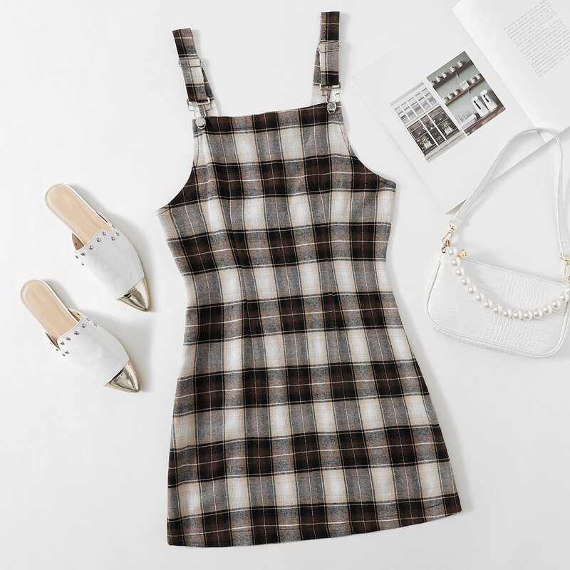 

Plaid Overall Dress, Multicolor