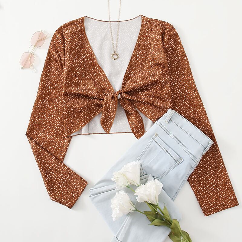 

Dalmatian Tie Front Crop Top, Rust brown