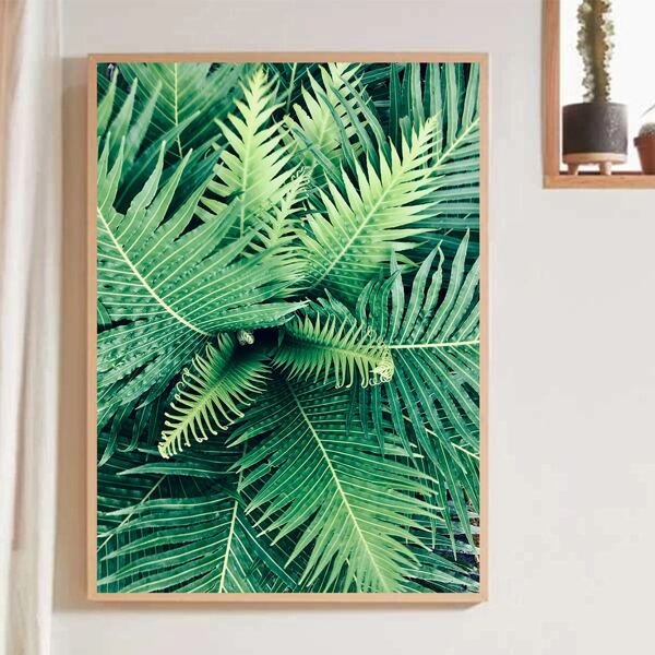 Leaf Print Wall Painting Without Frame, Green