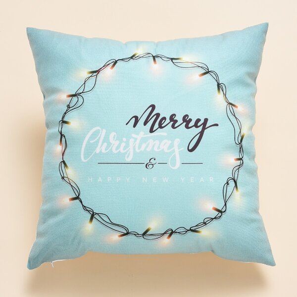 

Christmas Slogan Graphic Cushion Cover Without Filler, Baby blue