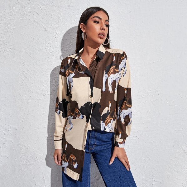 

Dog Print Longline Blouse, Multicolor