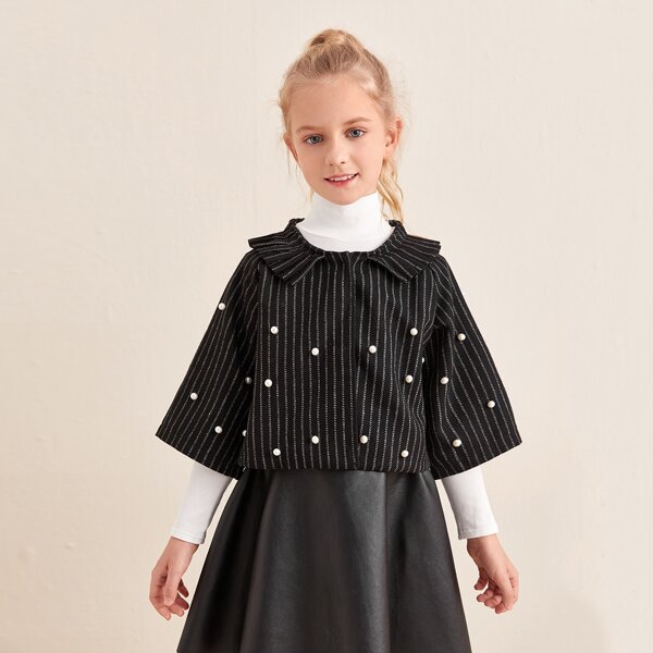 

Girls Pearl Beaded Striped Jacket, Black