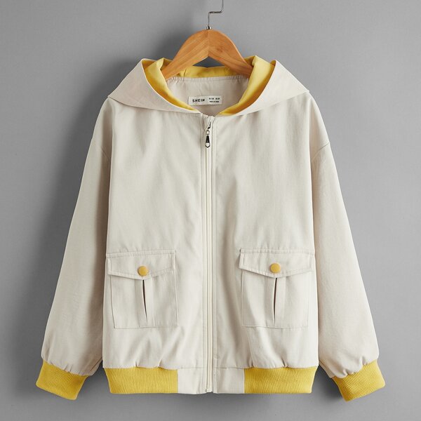 

Boys Zipper Front Flap Pocket Jacket, Beige