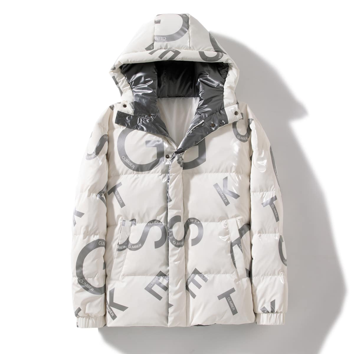 

Guys Letter Graphic Zip Up Hooded Puff Jacket, White
