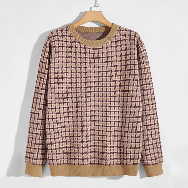 

Men Houndstooth & Plaid Pattern Sweater, Multicolor