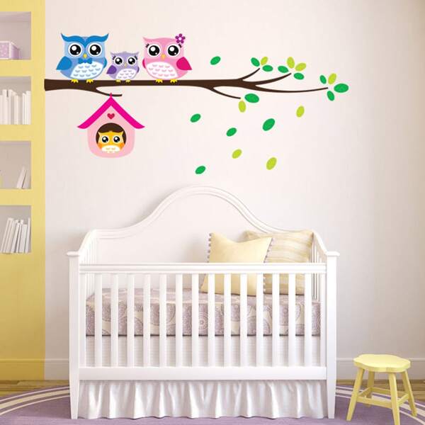 

Cartoon Owl Print Wall Sticker, Multicolor