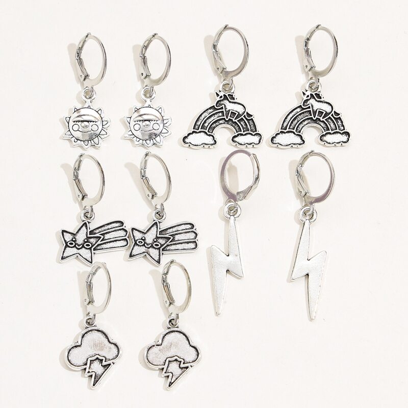 

5pairs Star & Cloud Drop Earrings, Silver