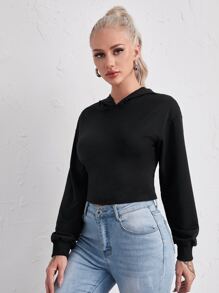 SHEIN ICON Áo nỉ Ren lên màu trơn Gợi cảm - màu đen - Xem 4
