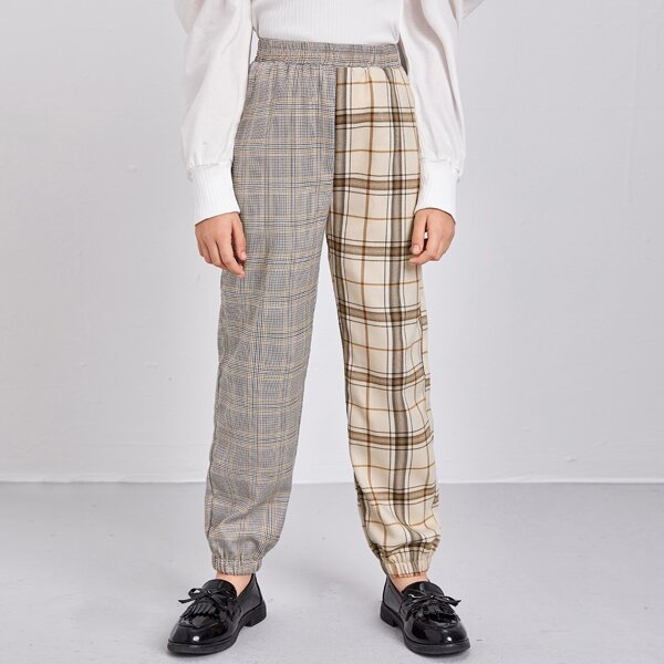 

Girls Slant Pocket Colorblock Plaid Pants, Multicolor