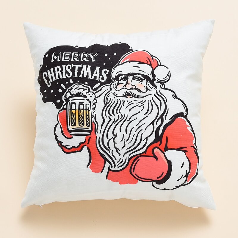 

Santa Claus Print Cushion Cover Without Filler, White