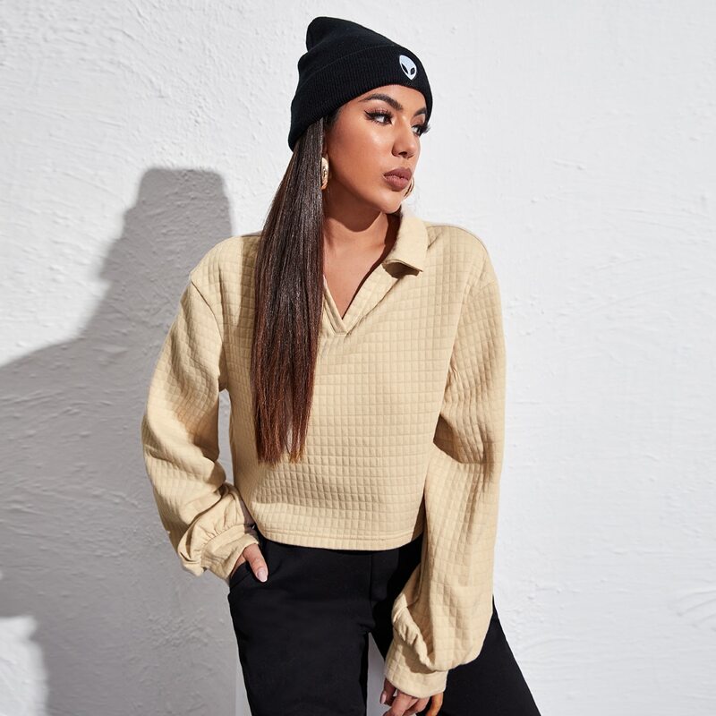 

Solid Drop Shoulder Crop Tee, Apricot