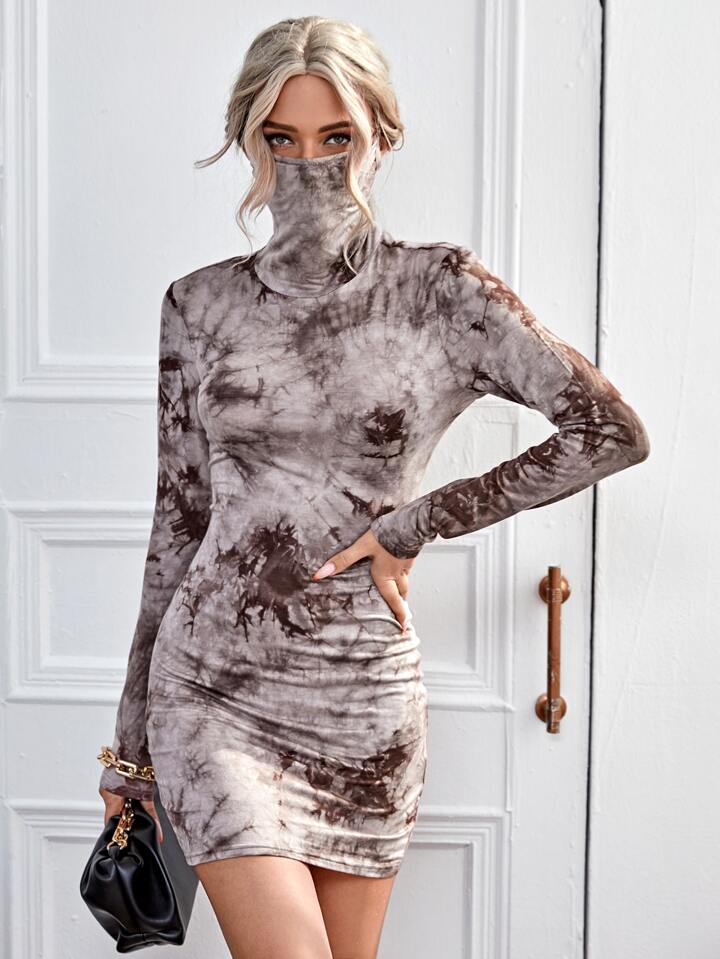 Our Tie Dye Bodycon Dress With Face Mask is such a vibe - ROMWE