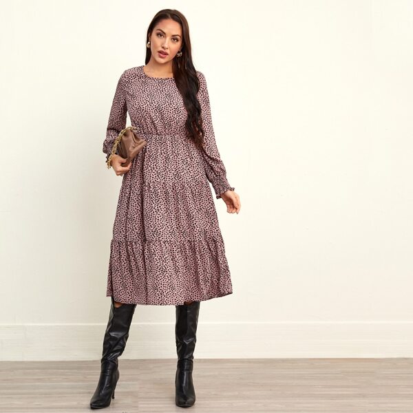 

Allover Print Ruffle Hem A-line Dress, Dusty pink