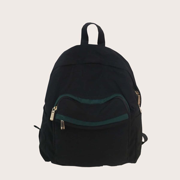 

Two Tone Zip Front Backpack, Black