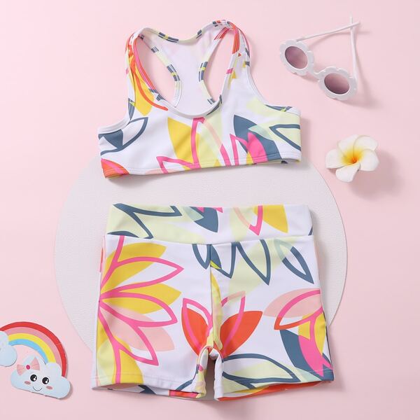 

Girls Floral Print Bikini Swimsuit, Multicolor