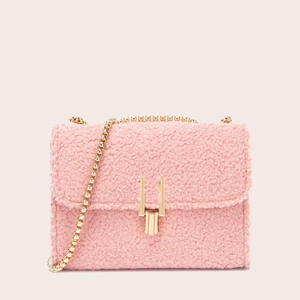 

Metal Lock Tweed Chain Shoulder Bag, Pink