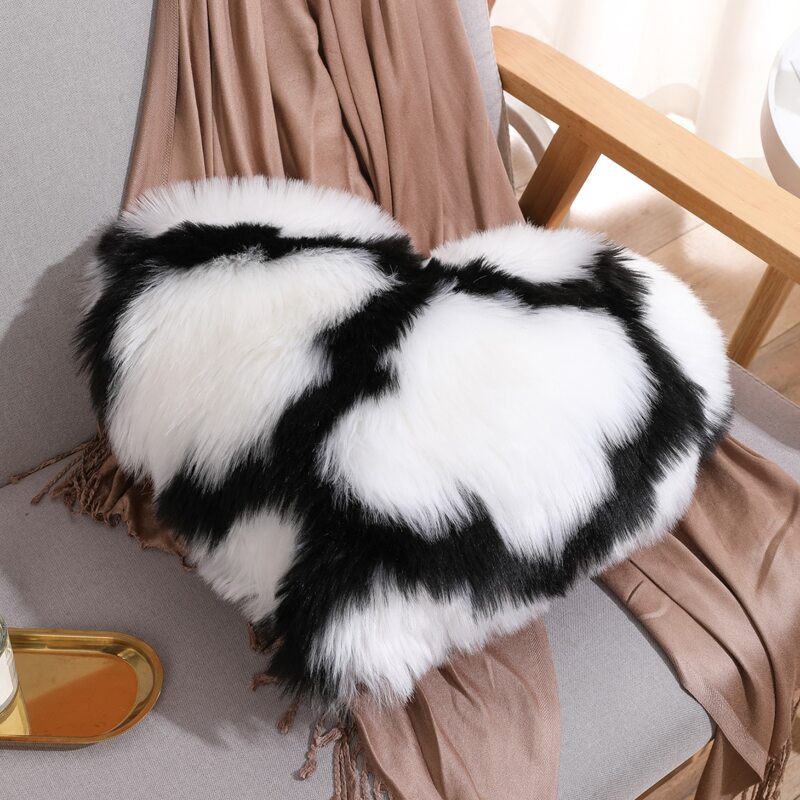 

Plush Heart Cushion Cover Without Filler, Black and white