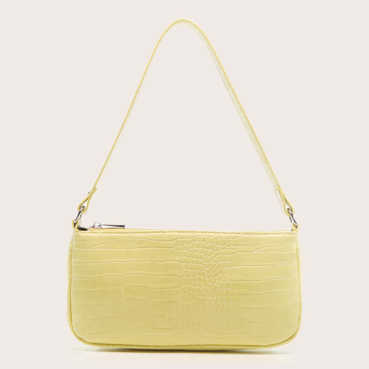 

Croc Embossed Baguette Bag, Yellow