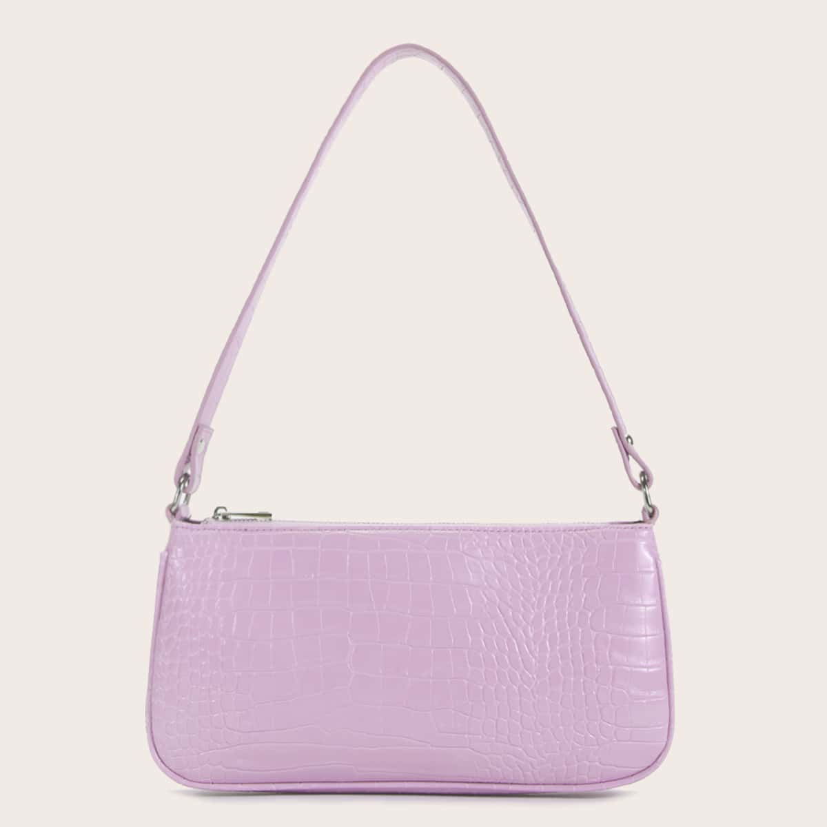 

Croc Embossed Baguette Bag, Purple