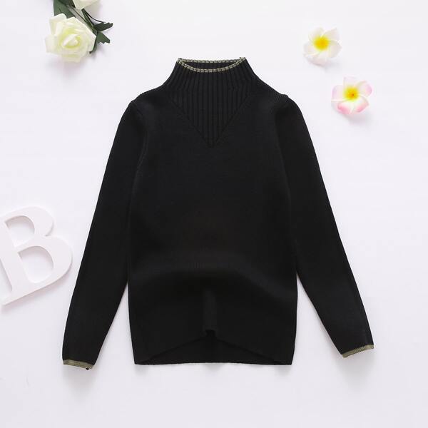 

Girls Turtleneck Ribbed Knit Sweater, Black