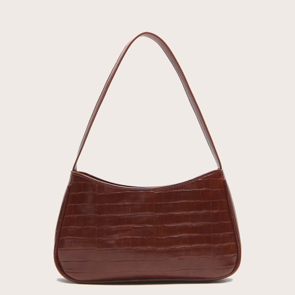 Croc Embossed Baguette Bag, Brown