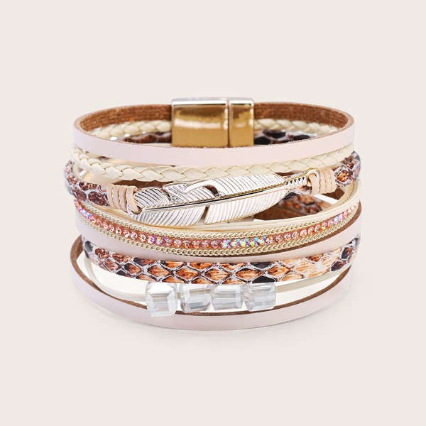 

Rhinestone Layered Bracelet, Beige