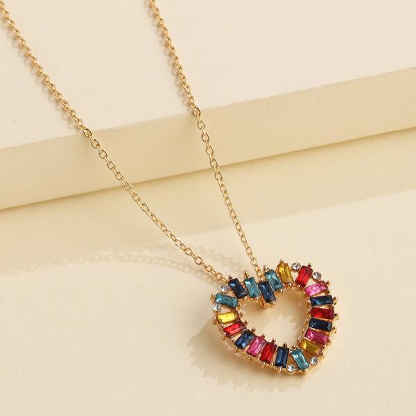

Rhinestone Heart Charm Necklace, Multicolor