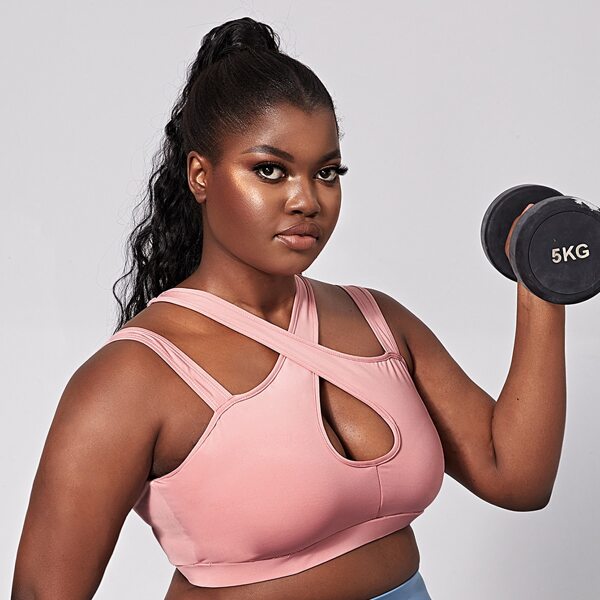 

Plus Criss Cross Cut Out Sports Bra, Baby pink