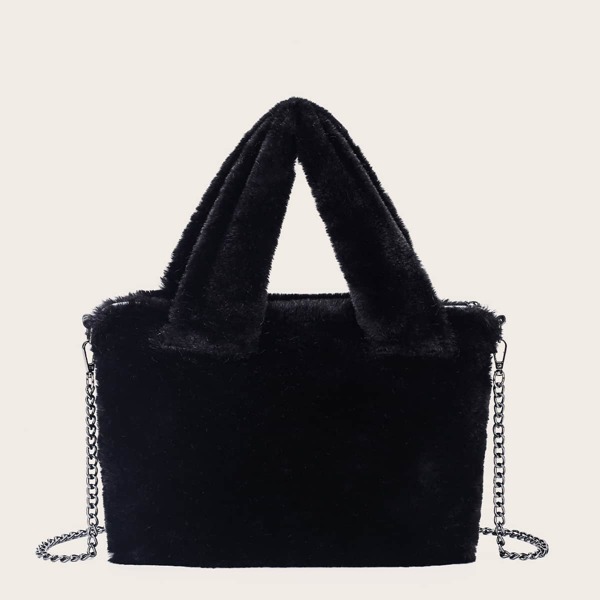 

Faux Fur Tote Bag, Black