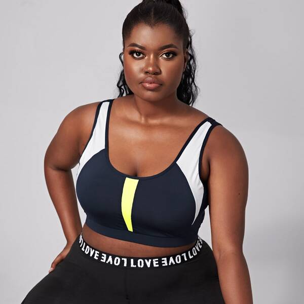 

Plus Color-block Sports Bra, Navy blue