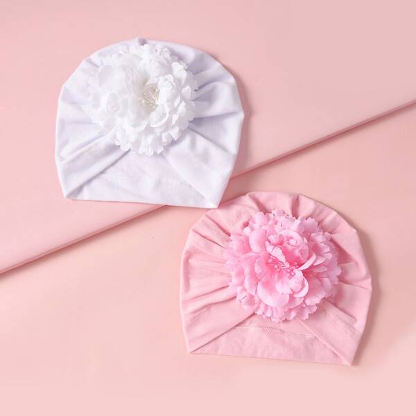 

2pcs Baby Flower Decor Turban Hat, Multicolor