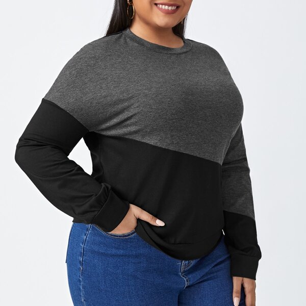 

Plus Two Tone Drop Shoulder Sweatshirt, Multicolor