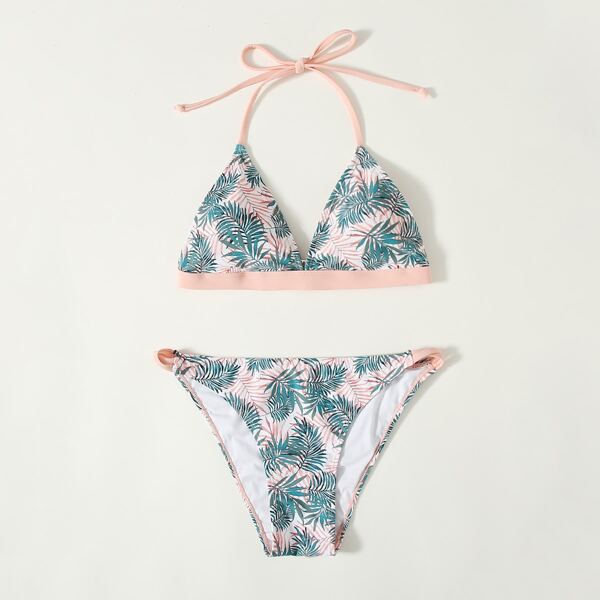 

Tropical Triangle Halter Bikini Swimsuit, Multicolor