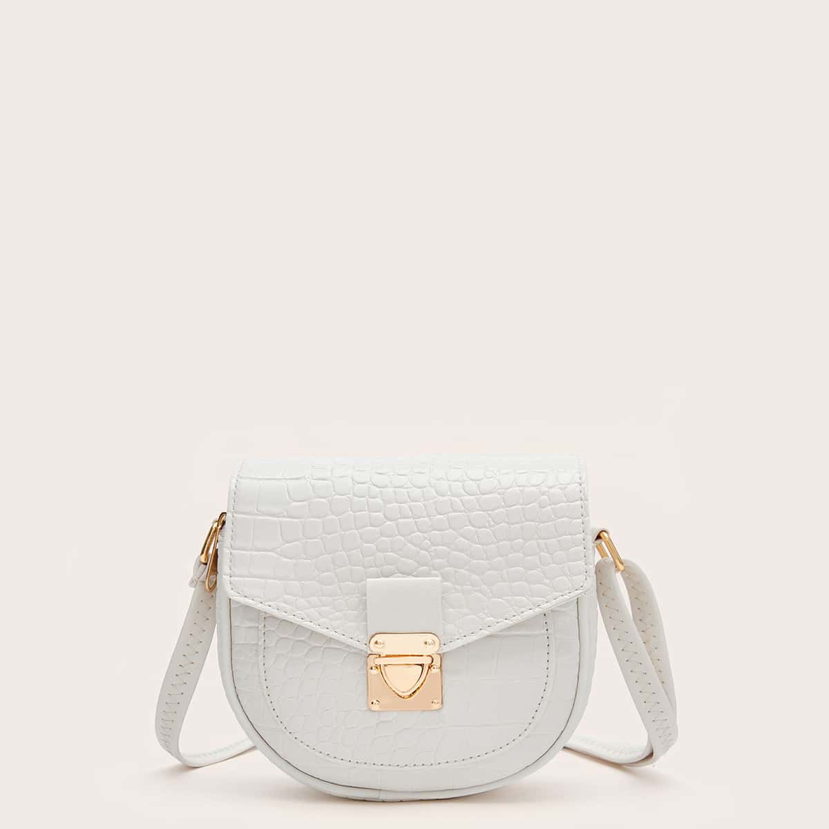 

Croc Embossed Saddle Bag, White
