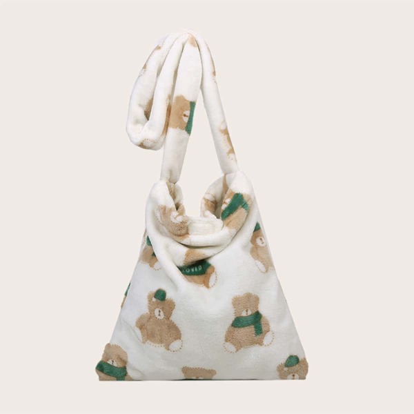 

Cartoon Graphic Fuzzy Crossbody Bag, Beige