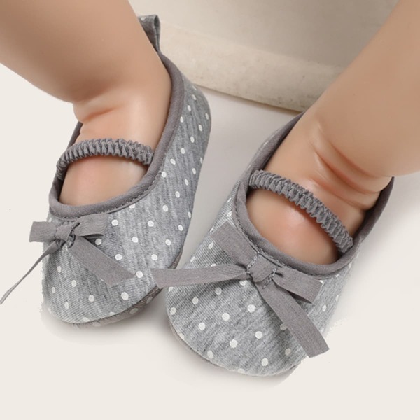 

Baby Girl Bow Decor Polka Dot Flats, Grey