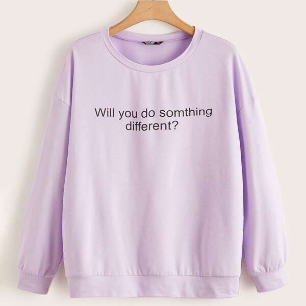 

Plus Slogan Graphic Drop Shoulder Sweatshirt, Lilac purple