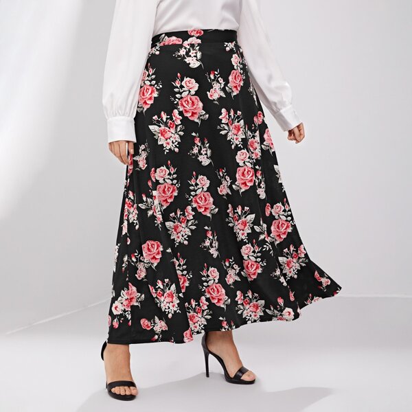 

Plus Allover Floral Maxi Skirt, Multicolor