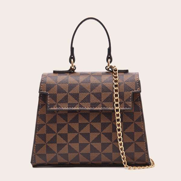 

Geometric Print Satchel Bag, Brown