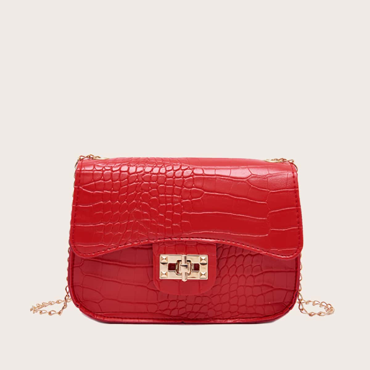 

Croc Effect Chain Bag, Red